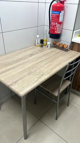 Compact kitchen table with one chairs - light wood finish