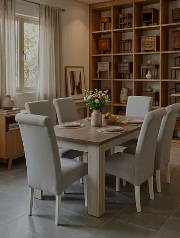 6-Seater Dining Table with Upholstered Chairs - Light Oak
