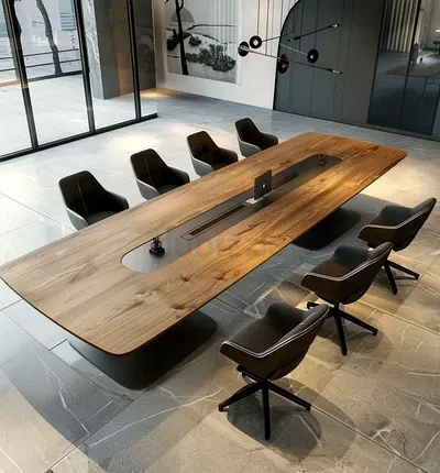 Large Modern Walnut Conference Table with Cable Management