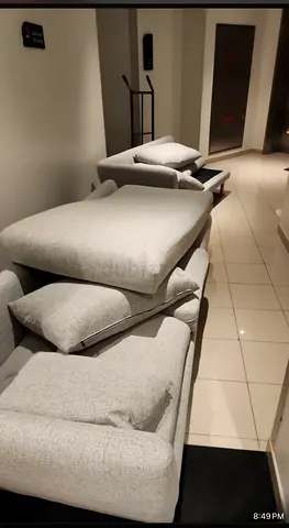 Large L-shaped Fabric Sofa - Light Grey, Good Condition