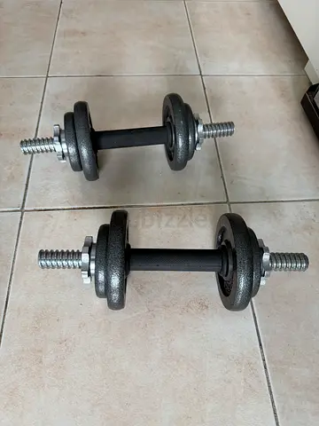 Pair of adjustable dumbbells with iron plates (compact set)