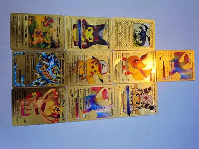 Set of 10 Gold Pokemon Coin Cards - Collectible Tokens
