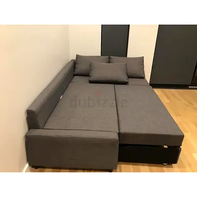 Gray L-shaped sofa bed with storage - Convertible sleeper, good condition