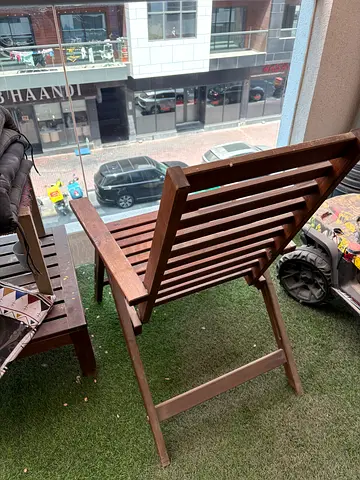 Wooden Slatted Outdoor Chair - Solid Frame, Good Condition