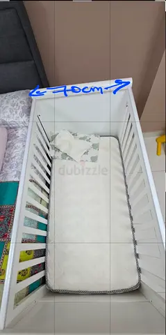 White Wooden Baby Crib with Mattress 70cm Width