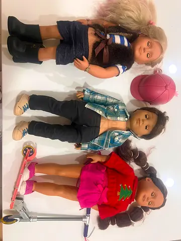 Set of 3  American Girl Large Dolls with Accessories (scooter,  skateboard)