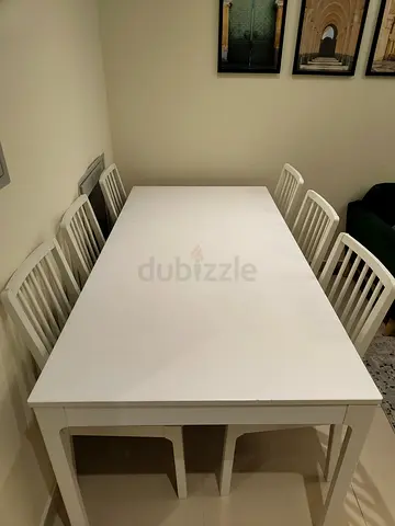 IKEA White Extendable Dining Table with 6 Chairs - Good Condition