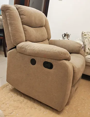 Comfortable Beige Fabric Manual Recliner Chair
