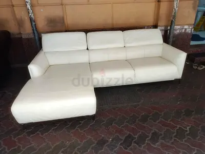 White leather L-shape sofa with chaise, 3-seater