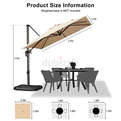 2.5m Beige Cantilever Patio Umbrella - Brand New, Flawless