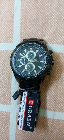 Brand new Curren men's black stainless steel chronograph watch - unworn