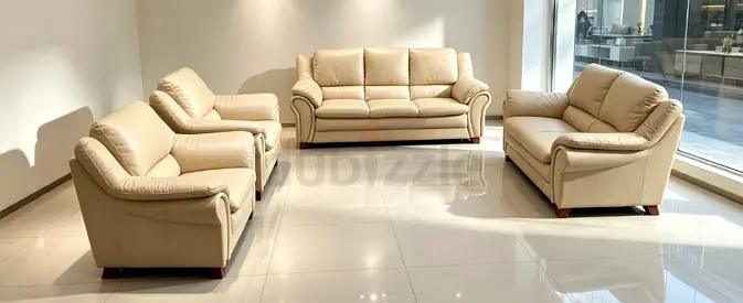 Beige Leather 3-Piece Sofa Set (3-seater + 2-seater + Armchair) in Excellent Condition