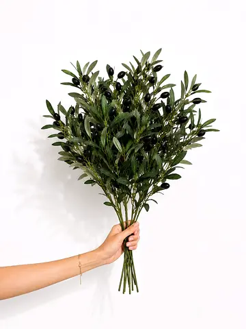 Set of 5 High-Density Artificial Olive Branches — 50 cm Each