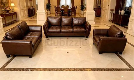 3-piece brown leather sofa set — 3-seater + 2-seater + armchair, excellent condition
