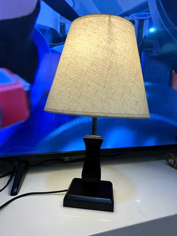 Wooden Table Lamp with Fabric Shade - Good Working Condition