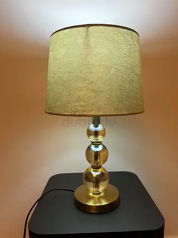 Glass Ball Table Lamp with Fabric Shade - Brass Base