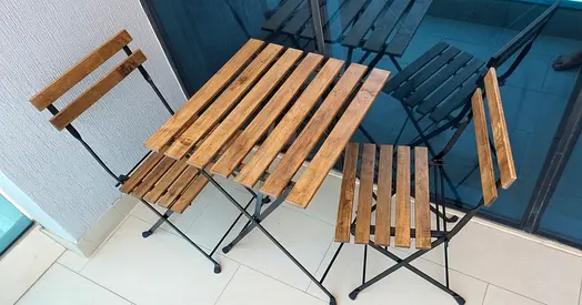 Wooden Slat Folding Bistro Table and 2 Chairs - Compact Balcony Set