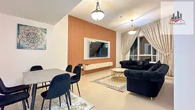 Sharjah, Al Khan, Al Shati Tower 1: Apartment featuring two bedrooms, a living room, a kitchen, and