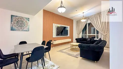 Sharjah, Al Khan, Al Shati Tower 1: Apartment featuring two bedrooms, a living room, a kitchen, and