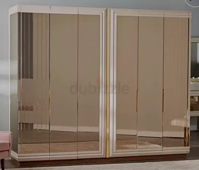 Modern Mirrored Wardrobe with Gold Accents