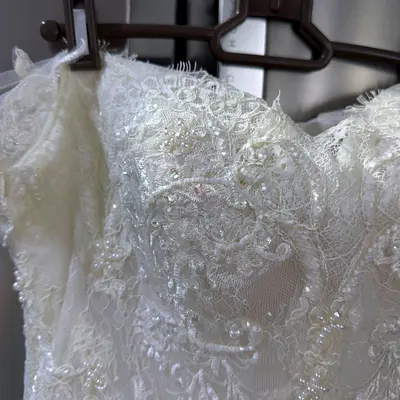 White embroidered tulle wedding dress (bodice and skirt shown) - size M-L