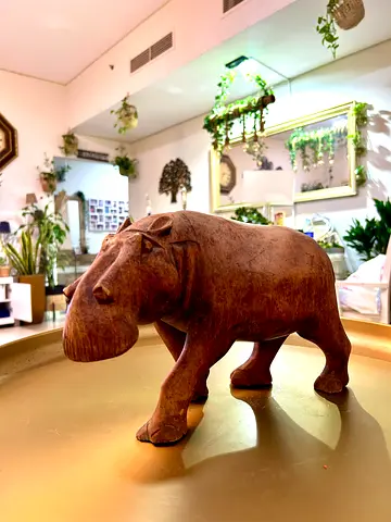 Hand-Carved Wooden Hippo Sculpture - Decorative Collectible