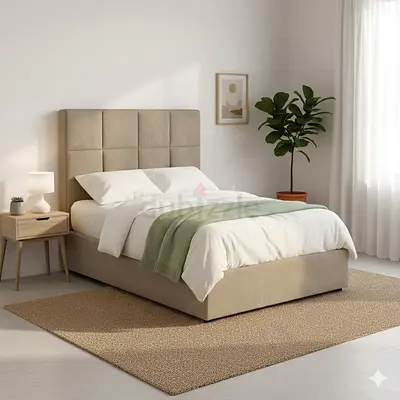 Modern Beige Fabric Upholstered Double Bed