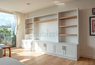Custom built-in white shelving and cabinet unit (good condition)