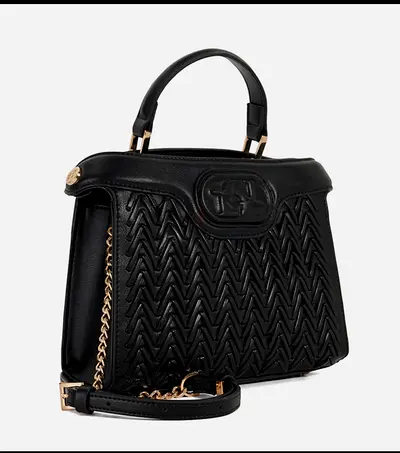 Black Quilted Top-Handle Women's Handbag with Chain Strap