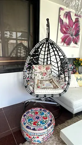 Egg Rattan Hanging Chair with Cushion and Ottoman - Good Condition