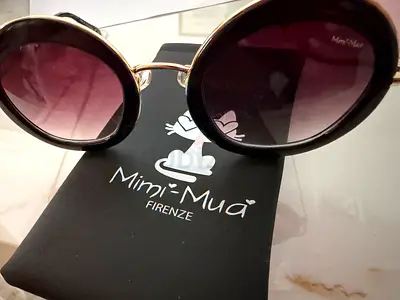 Mimi Muà Vintage Italian Round Sunglasses - Black Frame, Gradient Lenses