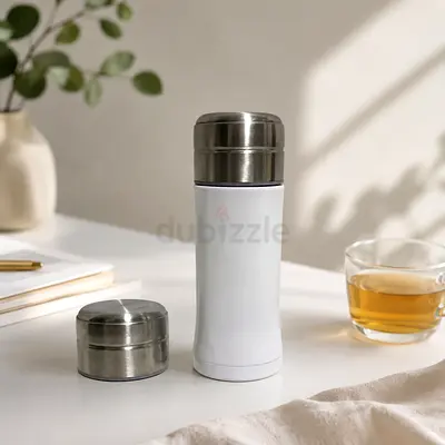 Stainless Steel Insulated Thermos Flask with Collapsible Cup - White