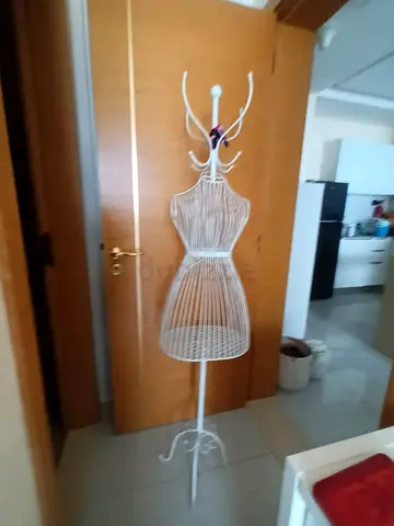 White Metal Dress Form Mannequin with Coat Rack - Good Condition