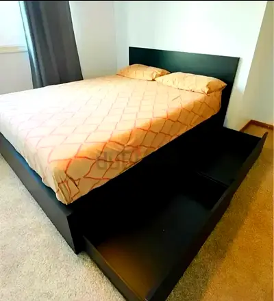 IKEA Queen Size Bed + 2 Storage Drawers + Mattress