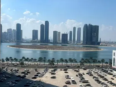 2-bedroom apartment in Al Khan, second tenant, 2 master bedrooms, 2 balconies, sea view, 3 bathrooms, parking, wardrobes and kitchen storage.