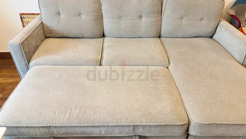Light grey 3-seater sofa cum bed with chaise