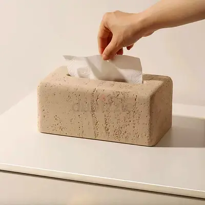 Minimalist Stone-Look Tissue Box Holder