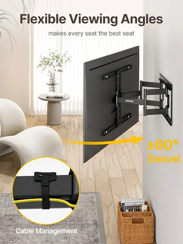 Full Motion TV Wall Mount Bracket – Swivel, Tilt, Cable Management (including Wall Fixing Available)
