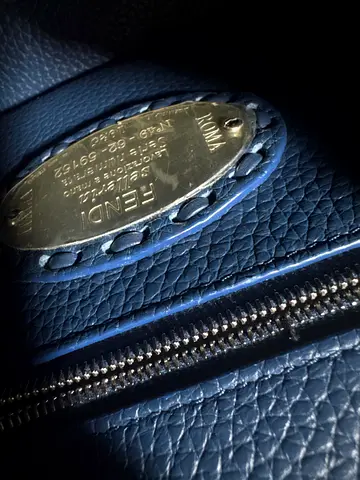 Fendi mini peekaboo navy pebbled leather handbag (authentic-looking plaque) - good used condition