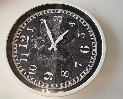 Classic Round Wall Clock — Silent Movement, Black Map Dial