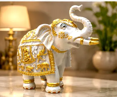 Majestic white /golden elephant showpiece resin made with excellent craftsmanship for sale.