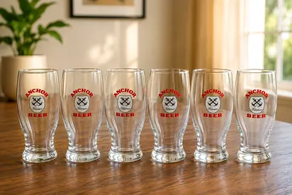 Set of 6 Anchor Beer Pint Glasses - Clear Branded Glassware