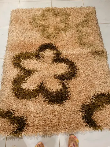 Beige Shaggy Rug with Floral Pattern