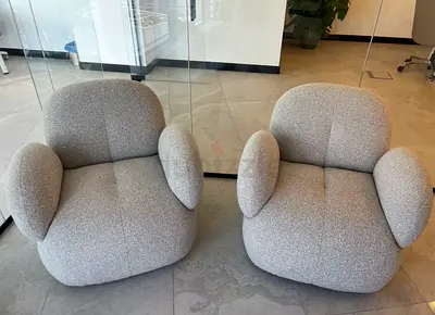 Sofa and 3 Modern Plush Lounge Chairs - Light Grey