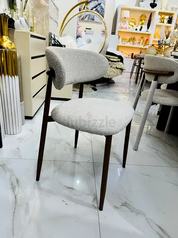 Modern Bouclé Dining Chair with Wooden Legs - Light Grey (Single)