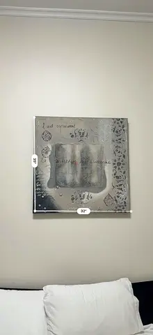 Silver-tone Decorative Wall Art Panel with Script Design