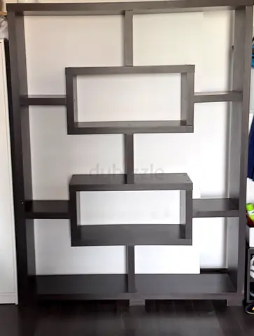 Modern Geometric Wooden Bookcase / Display Shelf - Dark Grey