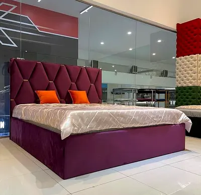 Customised Modern Purple Velvet Bed with Tufted Headboard