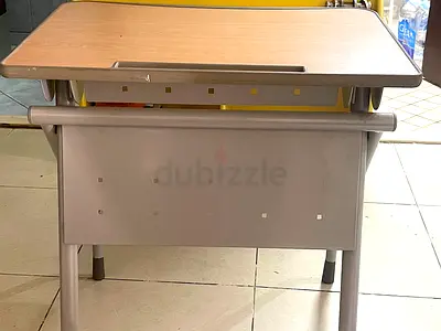 Single School Study Desk with Storage — Light Wood Top, Metal Frame