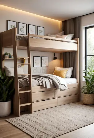 Solid Wood Bunk Bed with Storage Drawers - Light Oak Finish
